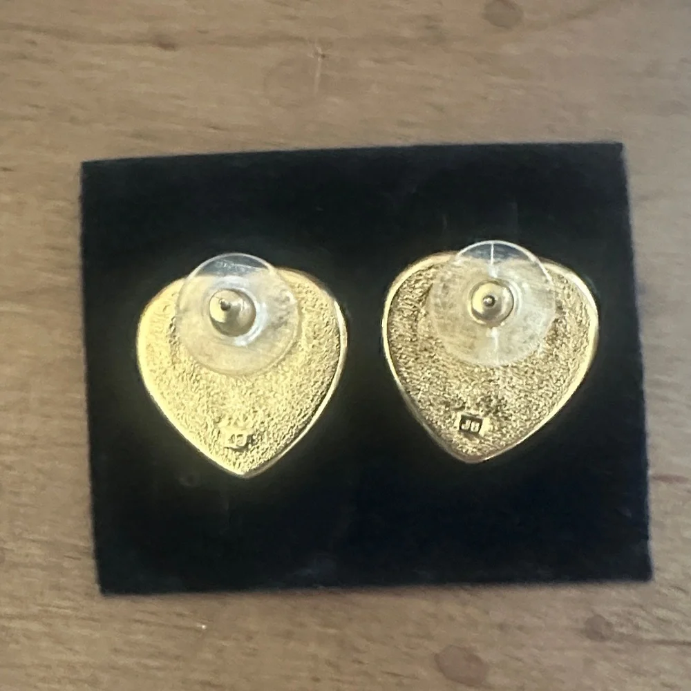 Vintage Gold Tone Faux Pearl Heart Shaped Pierced Earrings
